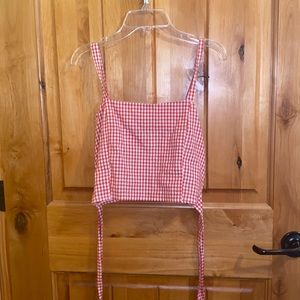 Red and white checkered tie crop top